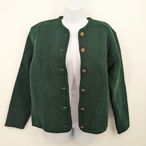 Vintage Tally-Ho 100% Wool Green Cardigan Jacket Gold Buttons Women’s Small - Picture 2 of 12